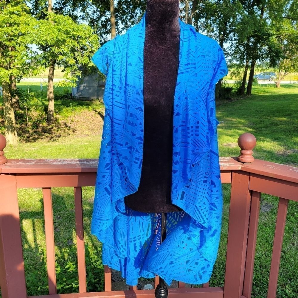 Demdaco City Ladies Chiffon Short Sleeve Loose Cardigan Wrap On the Go, Blue